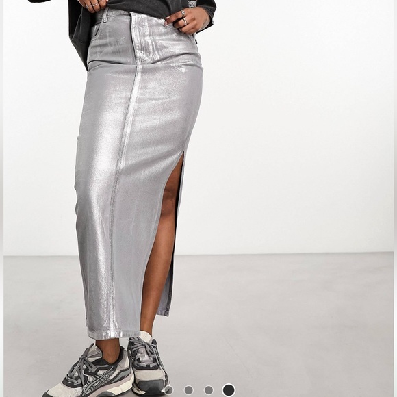ASOS Silver Denim Maxi Skirt - Picture 2 of 4